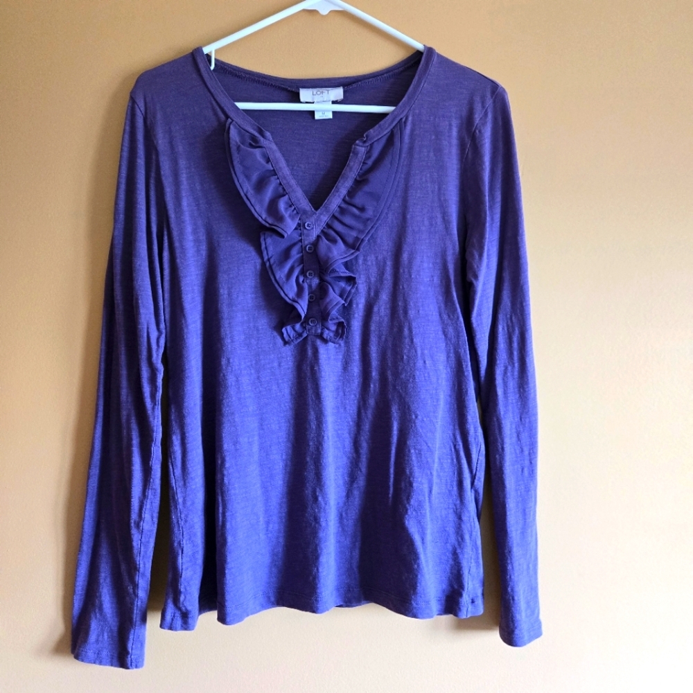 Loft Purple Ruffle Accent Top - Picture 2 of 3
